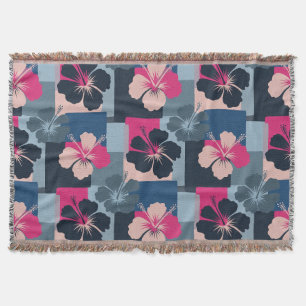 Elegant Blue Hibiscus Floral Pattern (13) Throw Blanket