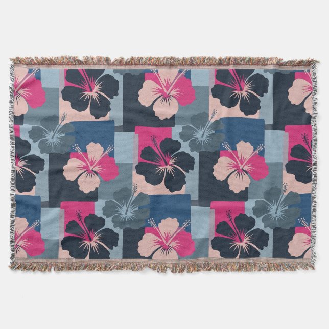 Elegant Blue Hibiscus Floral Pattern (13) Throw Blanket (Front)