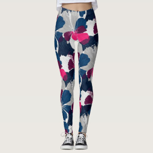 Elegant Blue Hibiscus Floral Pattern (14) Leggings