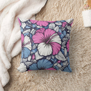 Elegant Blue Hibiscus Floral Pattern (1) Cushion