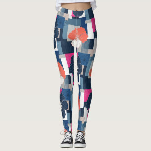 Elegant Blue Hibiscus Floral Pattern (1) Leggings