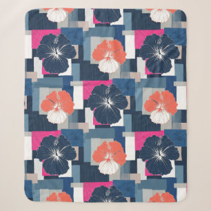 Elegant Blue Hibiscus Floral Pattern (1) Sherpa Blanket