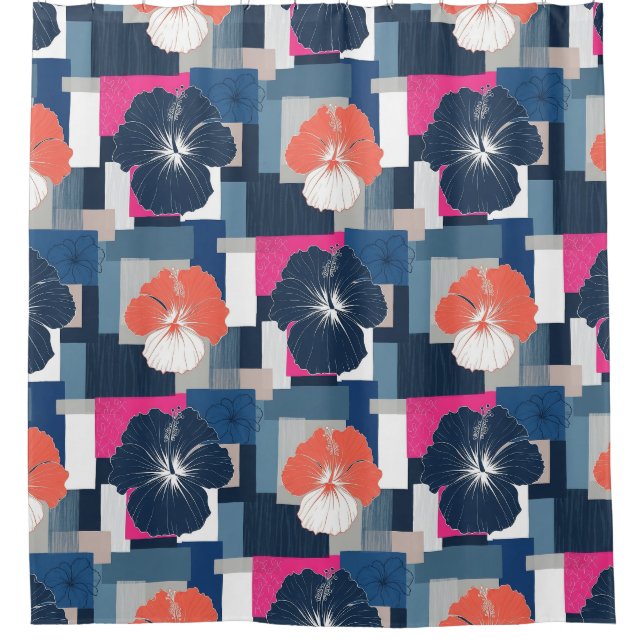 Elegant Blue Hibiscus Floral Pattern (1) Shower Curtain (Front)