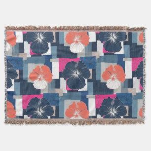 Elegant Blue Hibiscus Floral Pattern (1) Throw Blanket