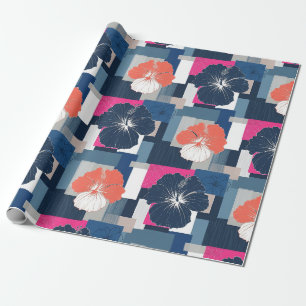 Elegant Blue Hibiscus Floral Pattern (1) Wrapping Paper