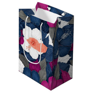 Elegant Blue Hibiscus Floral Pattern (2) Medium Gift Bag