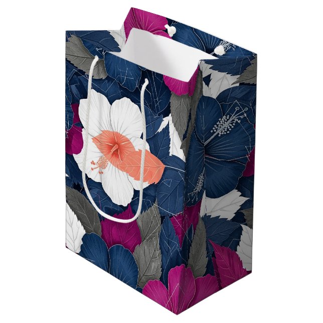 Elegant Blue Hibiscus Floral Pattern (2) Medium Gift Bag (Front Angled)