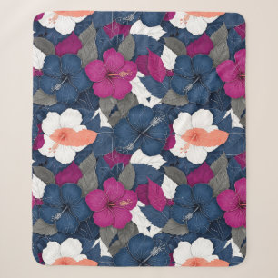 Elegant Blue Hibiscus Floral Pattern (2) Sherpa Blanket