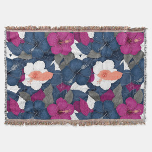 Elegant Blue Hibiscus Floral Pattern (2) Throw Blanket