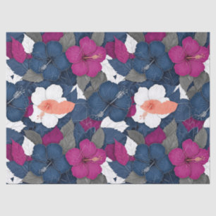 Elegant Blue Hibiscus Floral Pattern (2) Tissue Paper