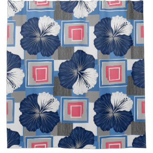 Elegant Blue Hibiscus Floral Pattern (3) Shower Curtain