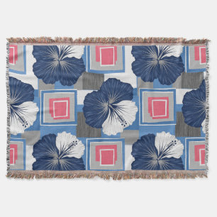 Elegant Blue Hibiscus Floral Pattern (3) Throw Blanket