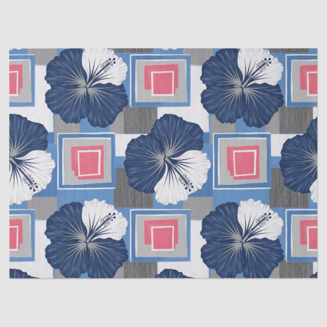 Elegant Blue Hibiscus Floral Pattern (3) Tissue Paper (Front)