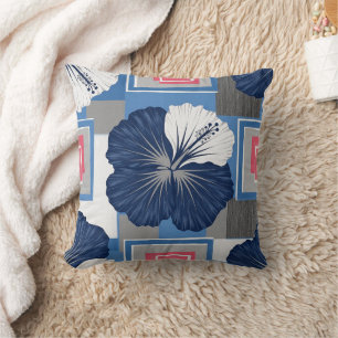 Elegant Blue Hibiscus Floral Pattern (4) Cushion