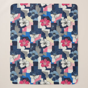 Elegant Blue Hibiscus Floral Pattern (4) Sherpa Blanket