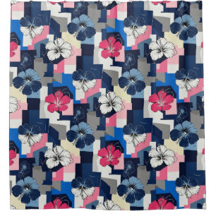 Elegant Blue Hibiscus Floral Pattern (4) Shower Curtain