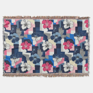Elegant Blue Hibiscus Floral Pattern (4) Throw Blanket