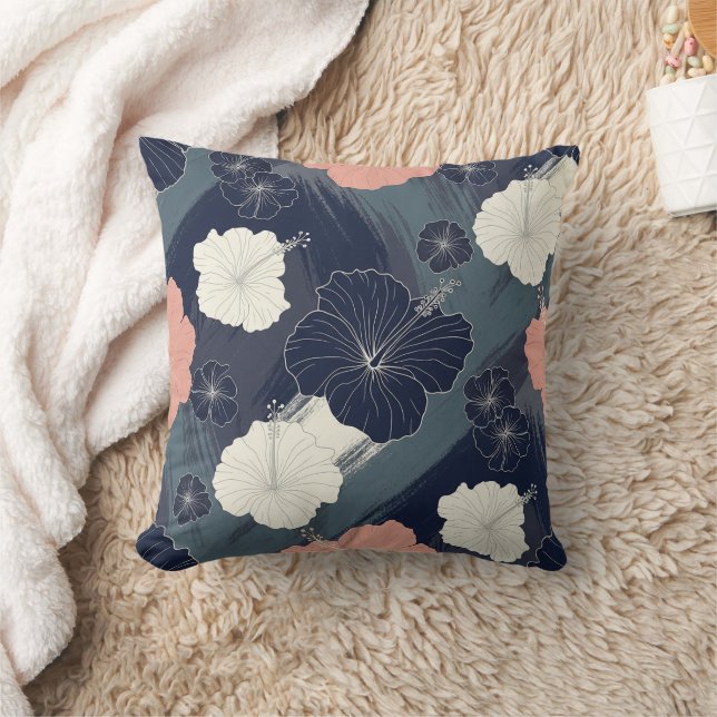 Elegant Blue Hibiscus Floral Pattern (5) Cushion (Blanket)