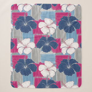 Elegant Blue Hibiscus Floral Pattern (5) Sherpa Blanket