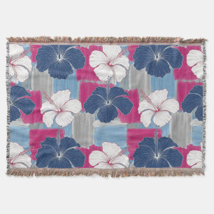 Elegant Blue Hibiscus Floral Pattern (5) Throw Blanket