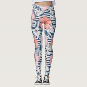 Elegant Blue Hibiscus Floral Pattern (6) Leggings