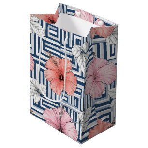 Elegant Blue Hibiscus Floral Pattern (6) Medium Gift Bag