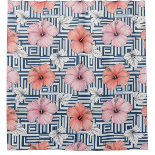 Elegant Blue Hibiscus Floral Pattern (6) Shower Curtain