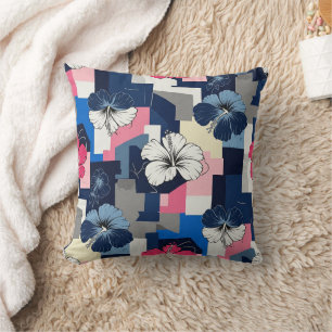 Elegant Blue Hibiscus Floral Pattern (7) Cushion