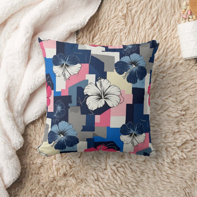 Elegant Blue Hibiscus Floral Pattern (7) Cushion (Blanket)