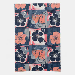 Elegant Blue Hibiscus Floral Pattern (7) Tea Towel
