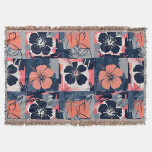Elegant Blue Hibiscus Floral Pattern (7) Throw Blanket