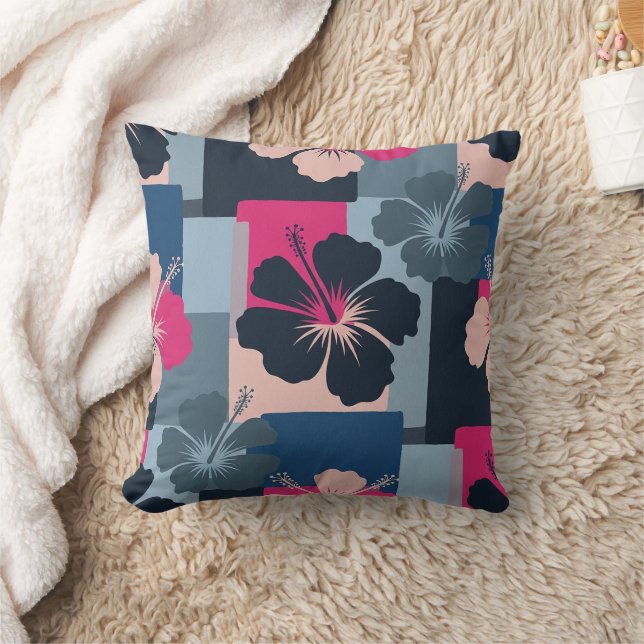Elegant Blue Hibiscus Floral Pattern (8) Cushion (Blanket)