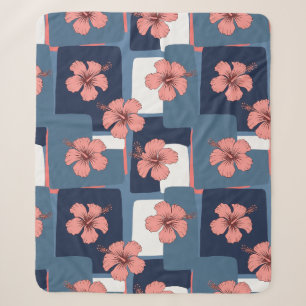 Elegant Blue Hibiscus Floral Pattern (8) Sherpa Blanket