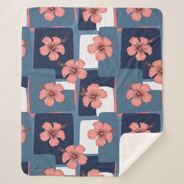 Elegant Blue Hibiscus Floral Pattern (8) Sherpa Blanket (Front)