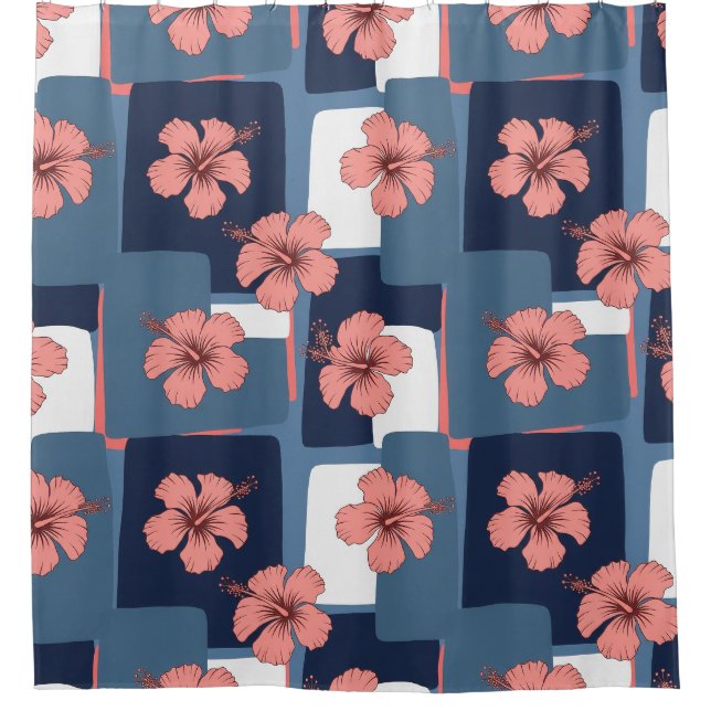 Elegant Blue Hibiscus Floral Pattern (8) Shower Curtain (Front)
