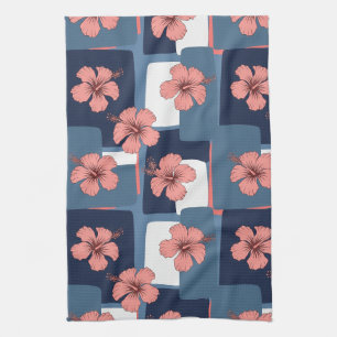 Elegant Blue Hibiscus Floral Pattern (8) Tea Towel