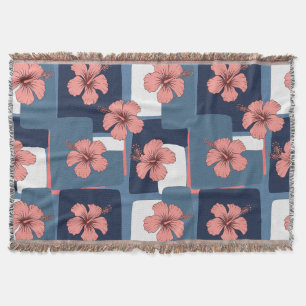 Elegant Blue Hibiscus Floral Pattern (8) Throw Blanket
