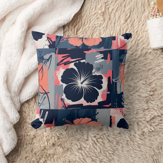 Elegant Blue Hibiscus Floral Pattern (9) Cushion (Blanket)