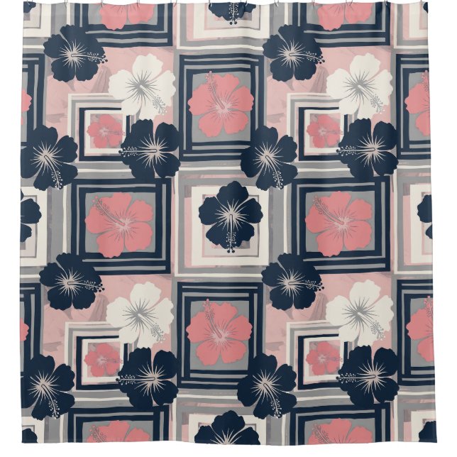 Elegant Blue Hibiscus Floral Pattern (9) Shower Curtain (Front)