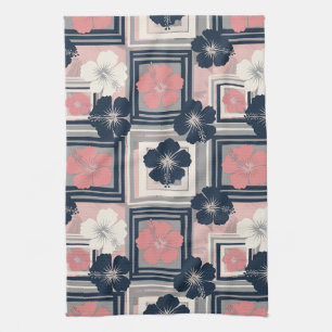 Elegant Blue Hibiscus Floral Pattern (9) Tea Towel