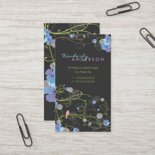 Elegant Blue Hibiscus Floral Swirls Swallows Chic Business Card