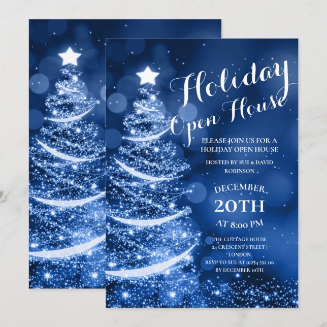 Elegant Blue Holiday Open House Party Invitation (Front/Back)