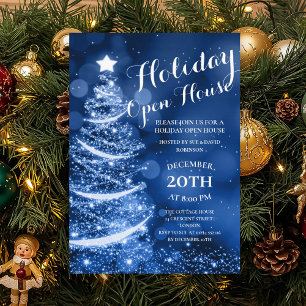 Elegant Blue Holiday Open House Party Invitation