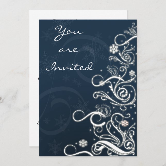 elegant blue Holiday party Invitation (Front/Back)