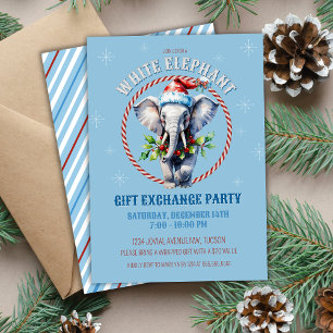 Elegant Blue Holiday White Elephant Gift Exchange Invitation