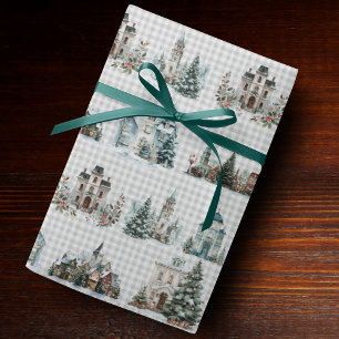 Elegant blue houses christmas winter pattern wrapping paper