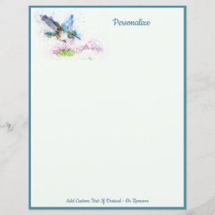 Elegant Blue Hummingbird Personalise Writing Paper
