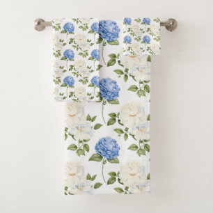 Elegant Blue Hydragea Flowers Pattern  Bath Towel Set