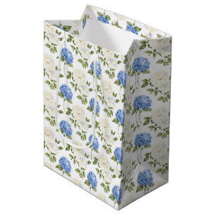 Elegant Blue Hydragea Flowers Pattern  Medium Gift Bag