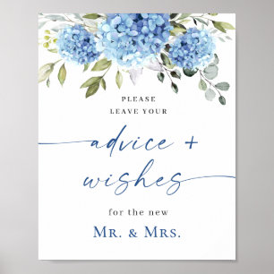 Elegant Blue Hydrangea Advice & Wishes Wedding Poster